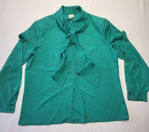 Vintage Pykettes Womens L  Blouse Retro Button Tie Neck long Sleeve Top